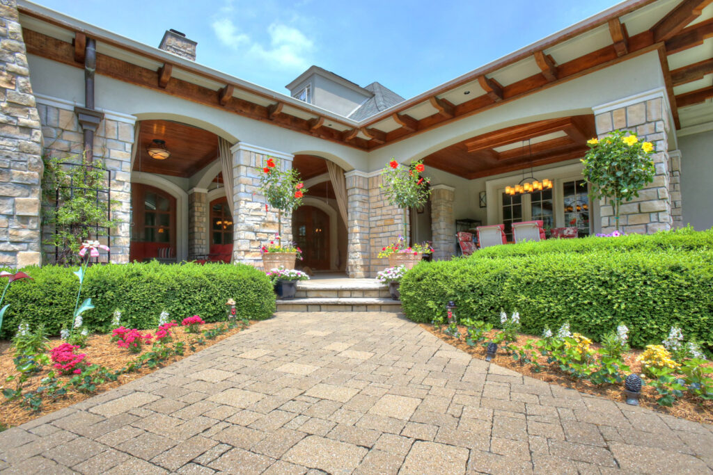 Springtime courtyard showing an example of seasonal real estate photography